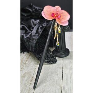 Unique Handmade Glass Beaded & Polymer Clay Asian Inspired Pink Orchid Hair Stic